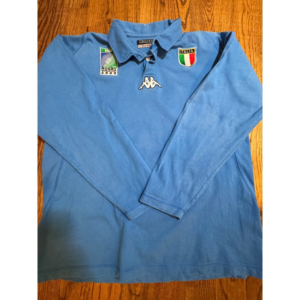 Kappa Italia Rugby World Cup 2003 Long Sleeve Shirt Mens XL Blue Number 2 Polo
